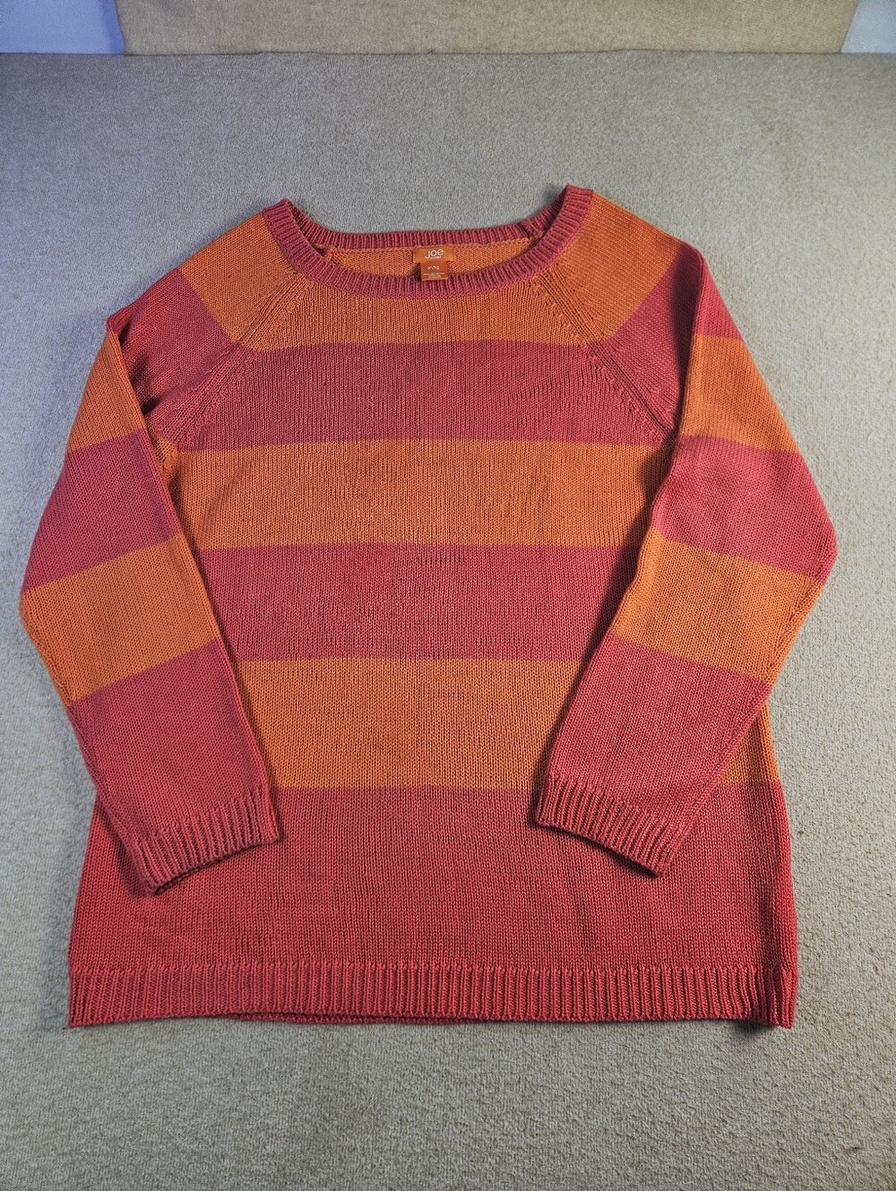 Joe Fresh Women's XL Orange Pink Striped Knit Crewneck Sweater Acrylic